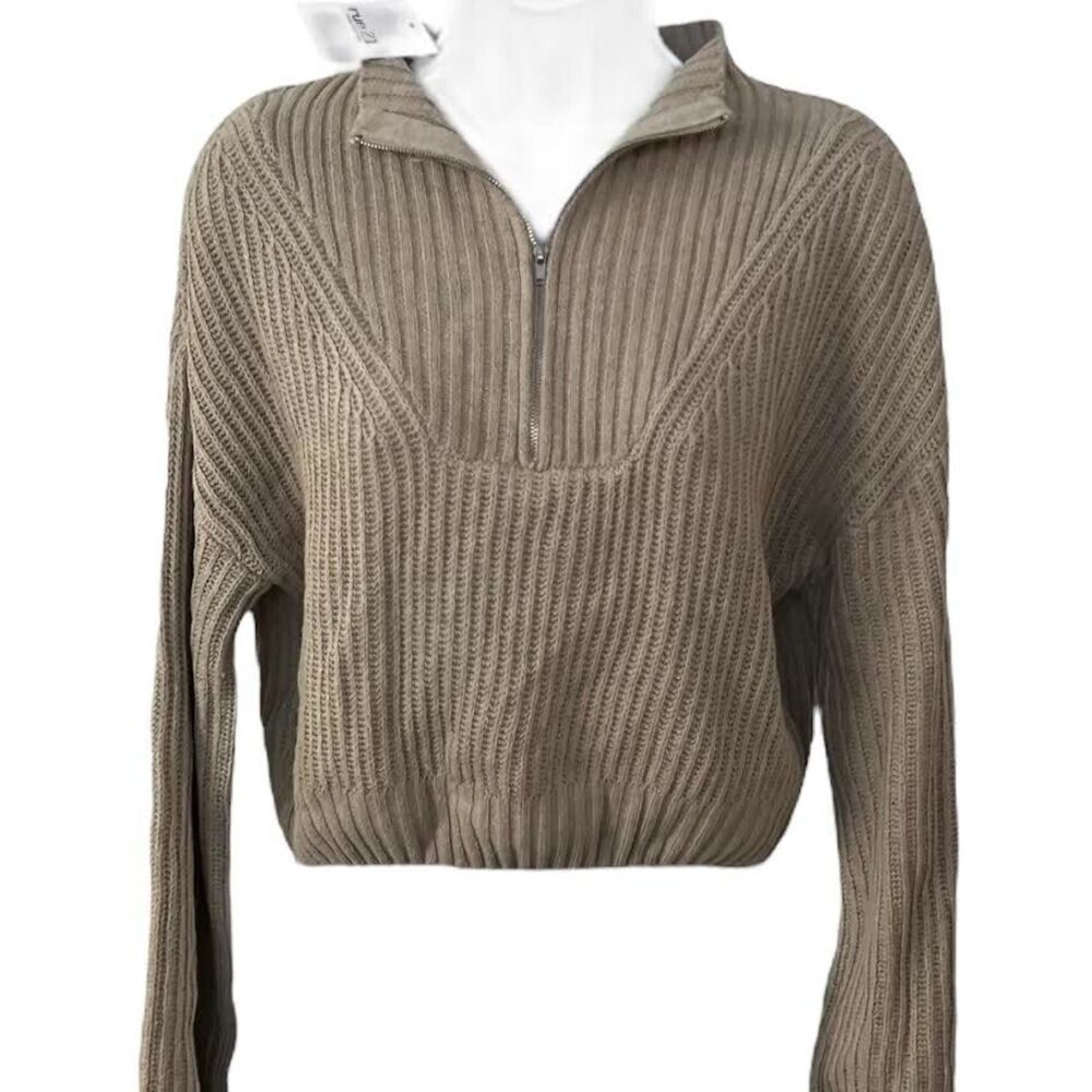 Rue21 Women's 1/4 Zip Cable Knit Sweater Beige Lightweight Semi-Cropped …